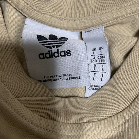 Adidas Mens Beige Embroidered Short Sleeve Crew Neck T Shirt Top Large - Picture 3 of 6
